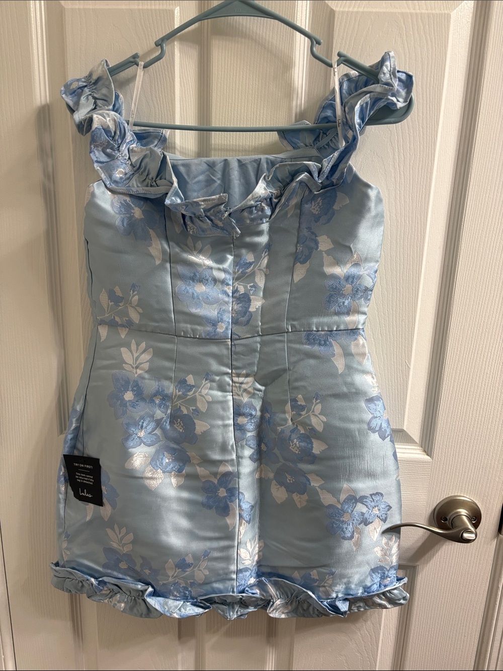 Lulu's Light Blue Floral Ruffle Mini Dress